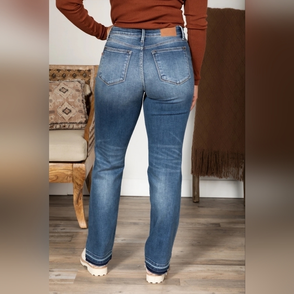 Judy Blue Mid Rise Medium Wash Released Hem Straight Jeans Retail NEW 0/24 - Picture 12 of 12